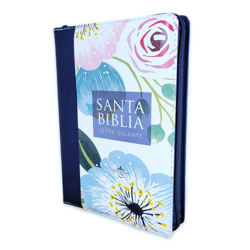 Biblia Letra Gigante 14 Puntos, Con Indice y Cierre RVR60, Piel Floral Azul Impreso