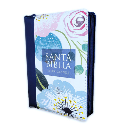 Biblia Tamano Compacta 11 Puntos Con Indice y Cierre RVR60, Azul Floral Impreso