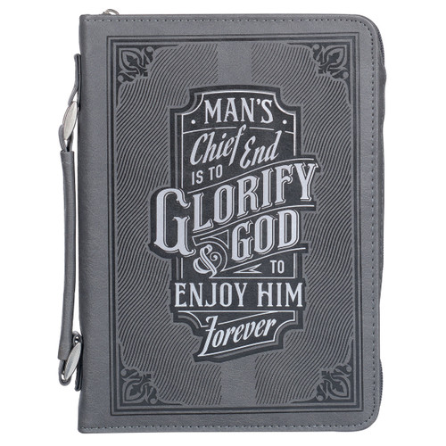 Glorify God Gray Faux Leather Classic Bible Cover  MEDIUM