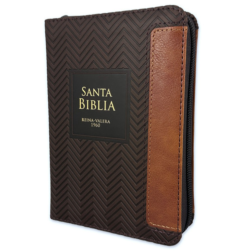 Biblia de Bolsillo con Cierre, 8 Puntos RV1960, Imitacion Piel Duotono Cafe con Indice