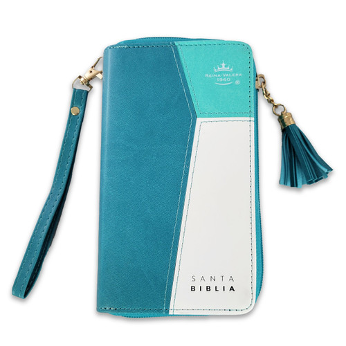 Biblia Tamano Chequera RV1960, Imitacion Piel Turquesa-Blanco con Indice