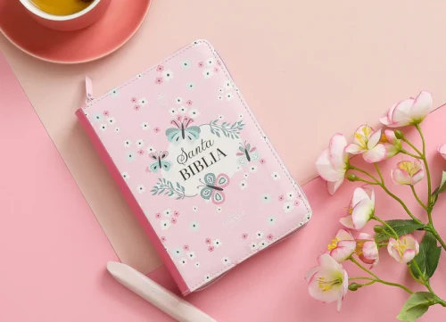 Biblia Letra Grande Compacta 10 Puntos RVR 1960, Imitacion Piel Rosa Mariposas, Con Cierre e Indice