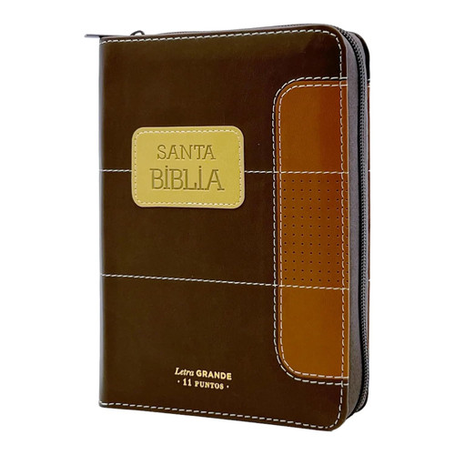 Biblia Letra Grande RVR 1960, 11 Puntos Imitacion Piel Negro/Marron con indice y cierre