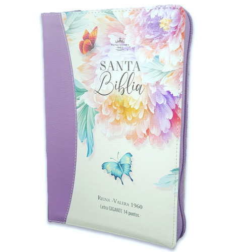 Biblia Letra Gigante 14 Puntos Manual RVR 1960, Imitacion Piel Jardin Lila con Indice y Cierre