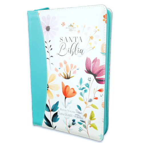 Biblia Letra Gigante Manual RVR 1960, 14 Puntos, Imitacion Piel Jardin Turquesa con Indice y Cierre