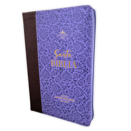 Biblia Letra Super Gigante RVR 1960, 19 Puntos,  Imitacion de Piel Lila-Cafe con Indice y Cierre