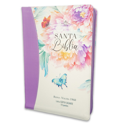 Biblia Letra Super Gigante RVR 1960, 19 Puntos, Imitacion Piel Jardin Lila con Indice y Cierre