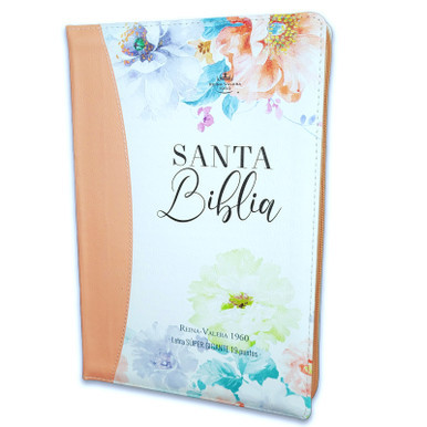 Biblia Letra Super Gigante RVR 1960, 19 Puntos,  Imitacion Piel Jardin Coral con Indice y Cierre