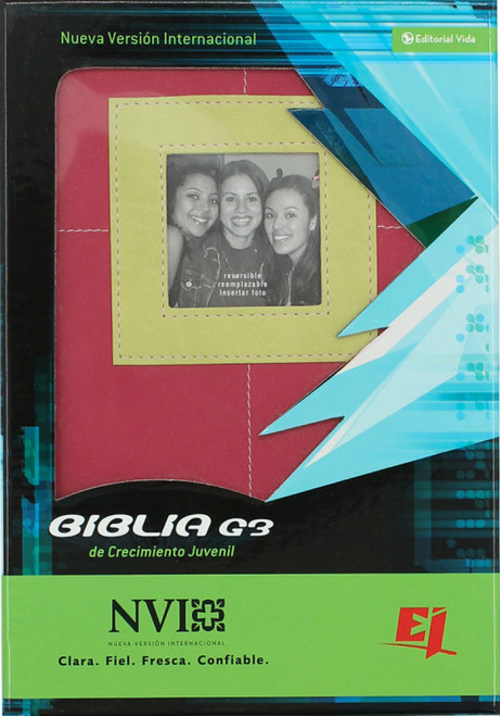 Biblia G3 De Crecimiento Juvenil NVI | Piel Italiana Rosa-Verde