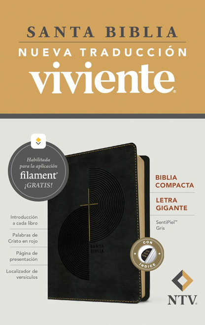 Biblia compacta NTV, letra gigante con Filament ,SentiPiel, Gris, Índice, Letra Roja