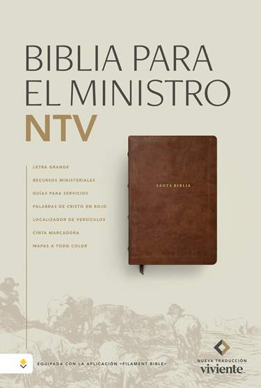 Biblia para el ministro NTV, letra grande con Filament (SentiPiel, Cafe, Letra Roja)