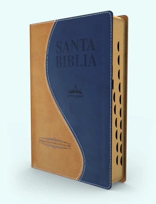 Biblia Letra Grande RVR 1909, Simil Piel Crema-Azul Con Indice