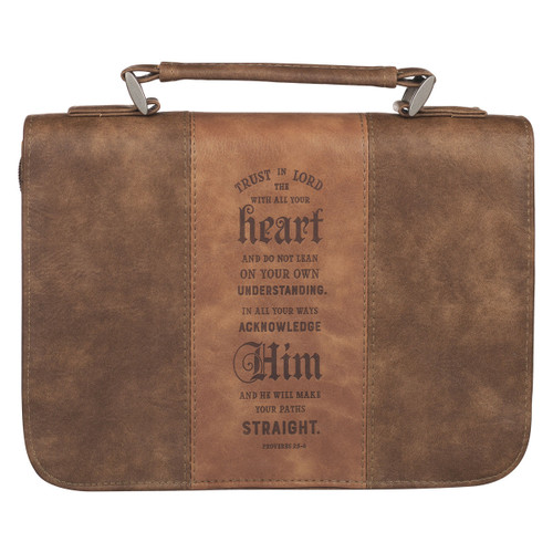Trust In The Lord Two-Tone Brown Classic Faux Leather Bible Cover LARGE- Proverbs 3:5