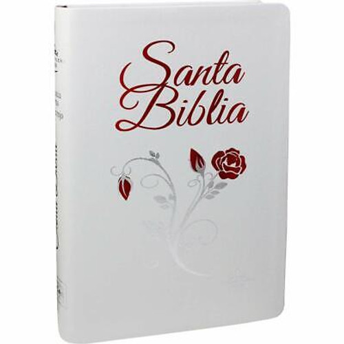 Biblia Letra Grande Tamano Manual Con Indice RVR60 | Imitiacion Piel Blanco rosa