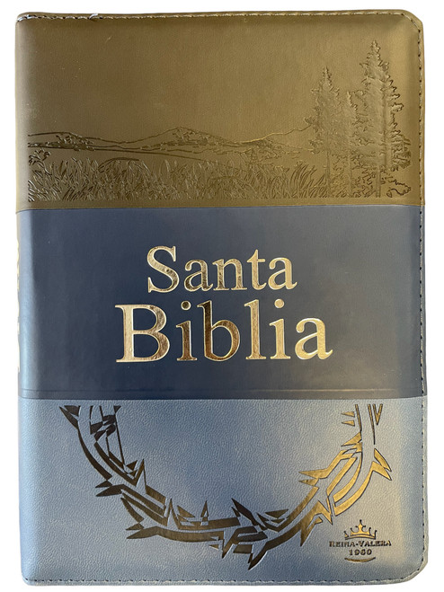 Biblia Letra Grande Tamano Manual 12Pts Con Indice y Cierre | Imitacion Piel Azul Tres Tonos
