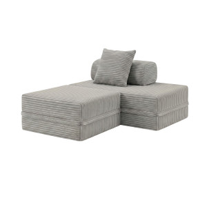 Canapé modulable 2 places + pouf convertible  en velours à rayures