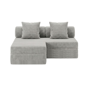 Canapé modulable 3 places + pouf convertible  en velours à rayures