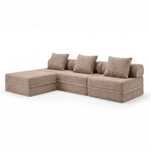 Canapé modulable 3+1+pouf convertible en velours à rayures