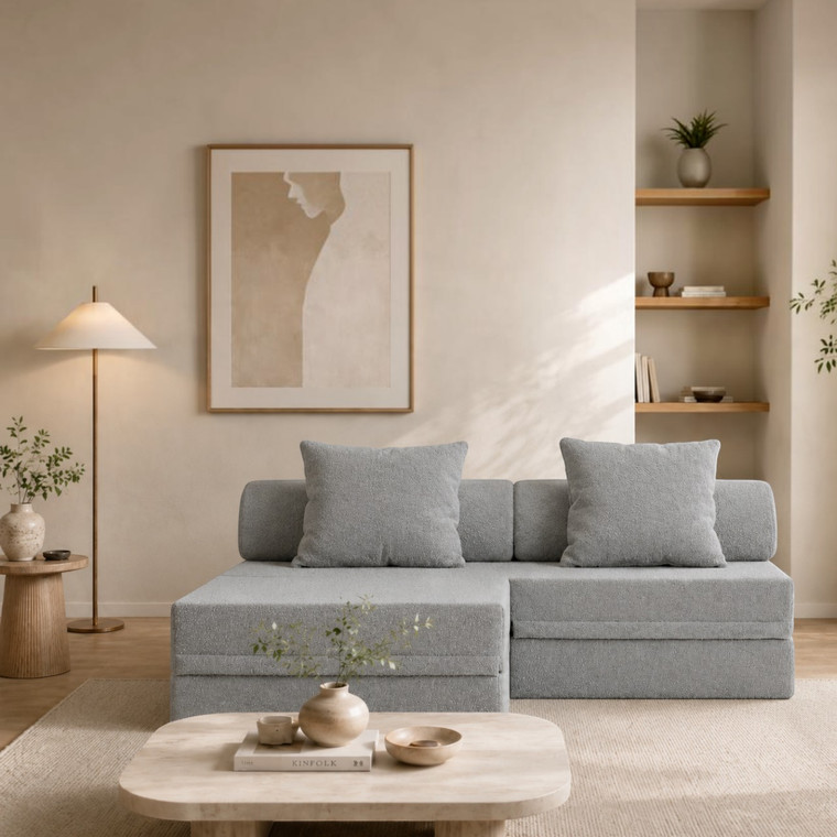 Sofá Modular 1 Lugar + Puff Convertível Bouclette