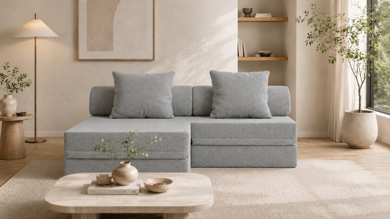 Sofá Modular 3 Lugares + Puff Convertível  Bouclette