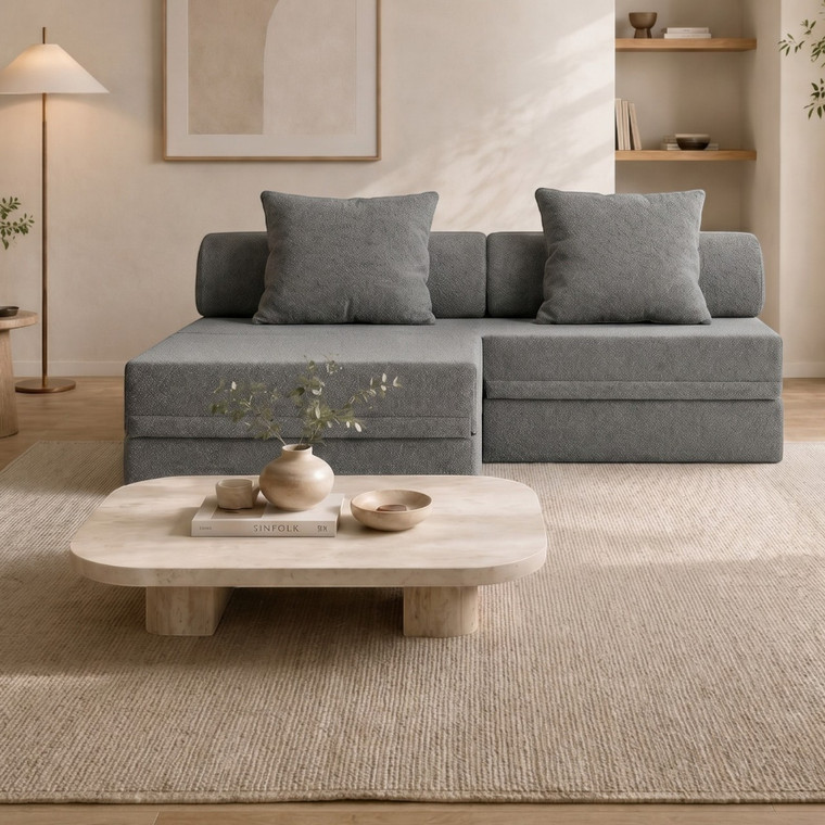 Sofá Modular 3 Lugares + Puff Convertível  Bouclette