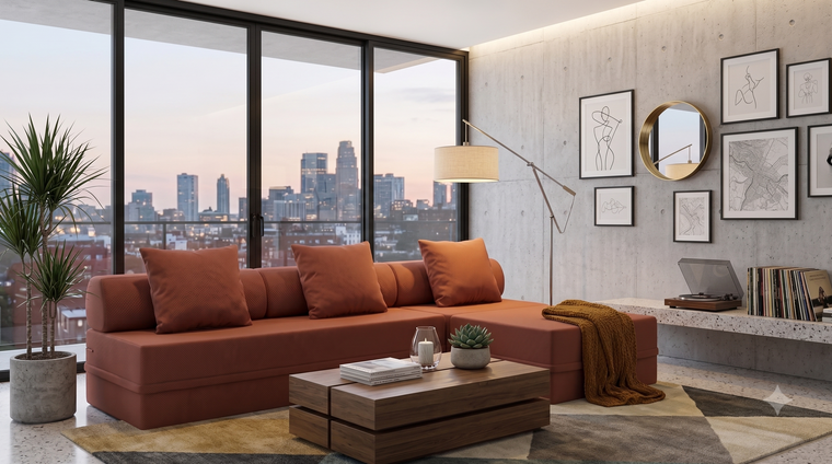 Sofá modular de 1 plaza + puf convertible  Liso