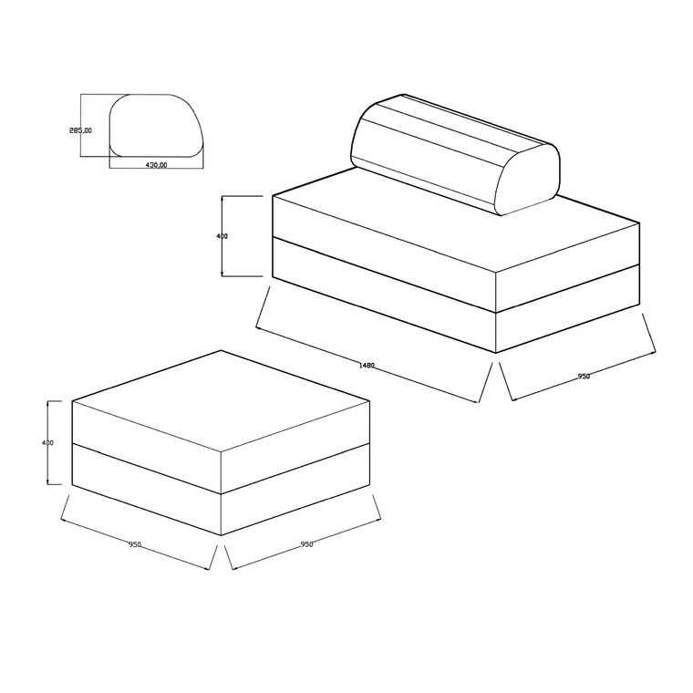 Canapé modulable 2 places + pouf  convertible  uniforme