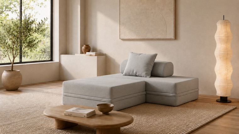 Sofá Modular 2 Lugares + Puff  Convertível  Liso