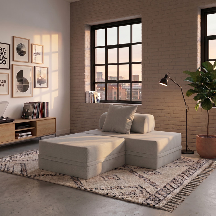 Sofá modular de 2 plazas + puf  convertible  liso