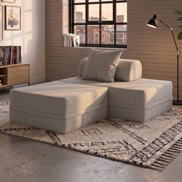 Sofá Modular 2 Lugares + Puff  Convertível  Liso