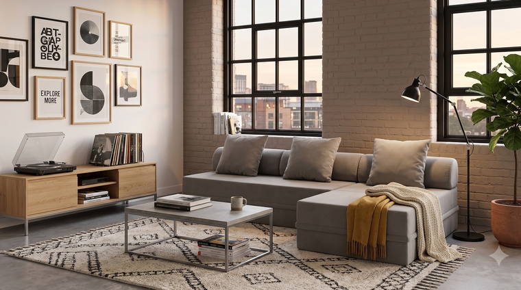 Sofá modular de 3 plazas convertible, liso