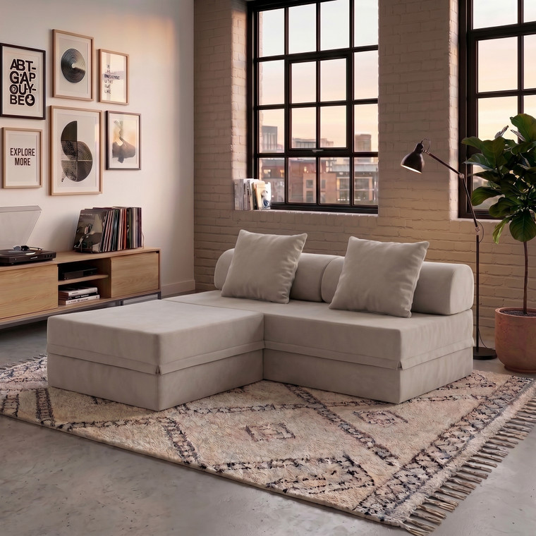 Sofá modular de 3 plazas + puf convertible  Liso