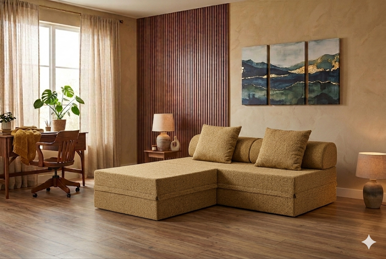 Sofá modular con puf convertible  de tweed