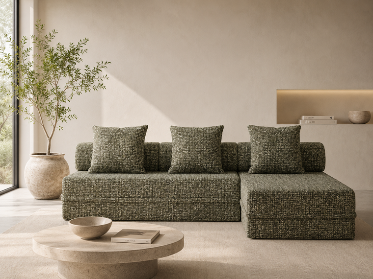 Sofá modular de 1 plaza + puf convertible  de tweed