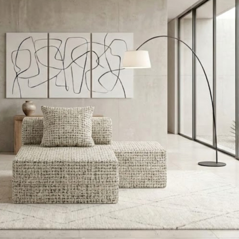 Sofá Modular 2 Lugares Convertível Tweed