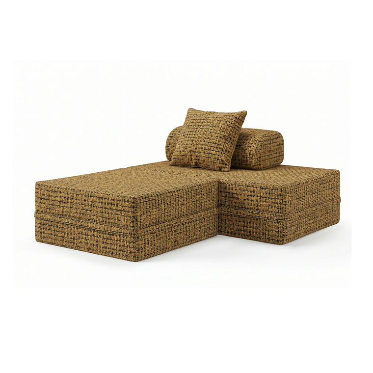 Canapé modulable 2 places + pouf convertible  en tweed