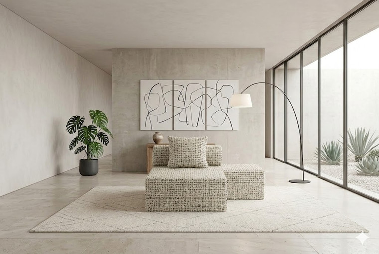 Sofá Modular 2 Lugares + Puff Convertível  Tweed