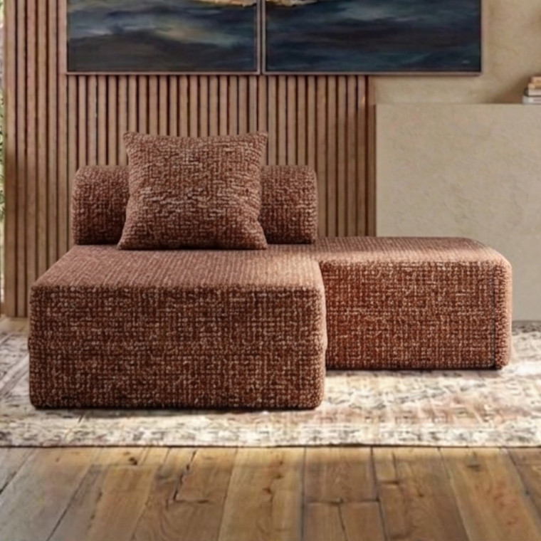 Sofá Modular 2 Lugares + Puff Convertível  Tweed