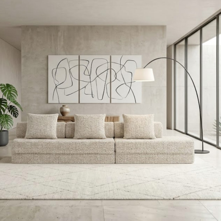Sofá Modular 3 Lugares  Convertível  Tweed