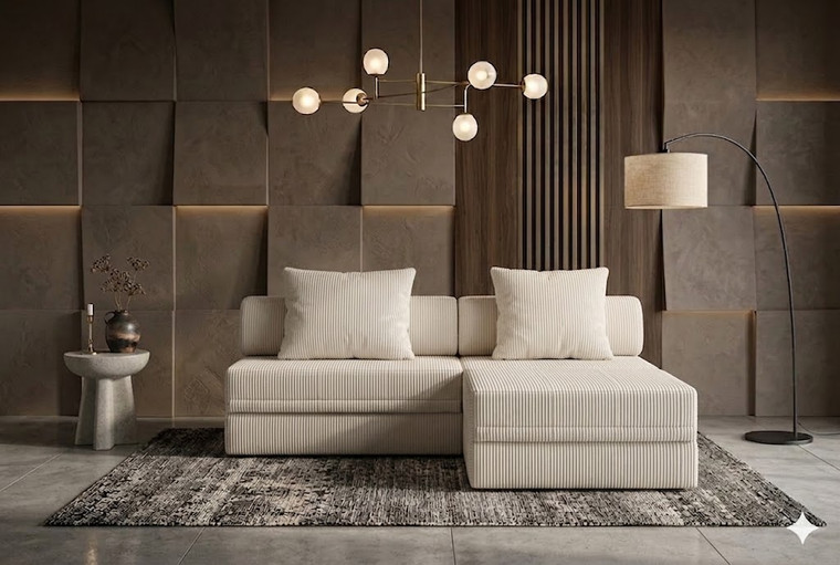 Sofá modular de 3 plazas + puf convertible  de tweed