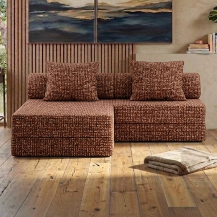 Canapé modulable 3 places + pouf convertible  en tweed