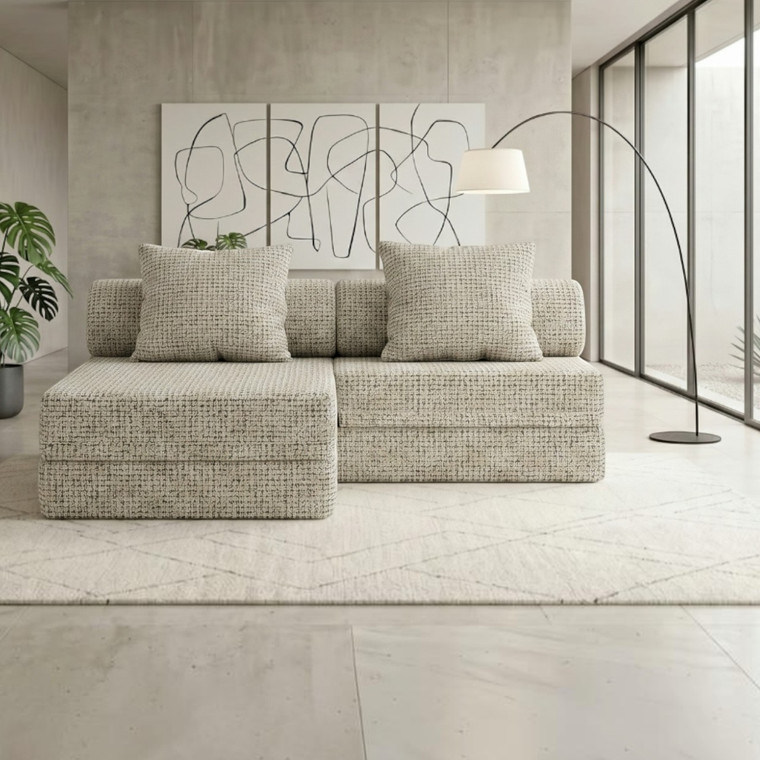 Canapé modulable 3 places + pouf convertible  en tweed