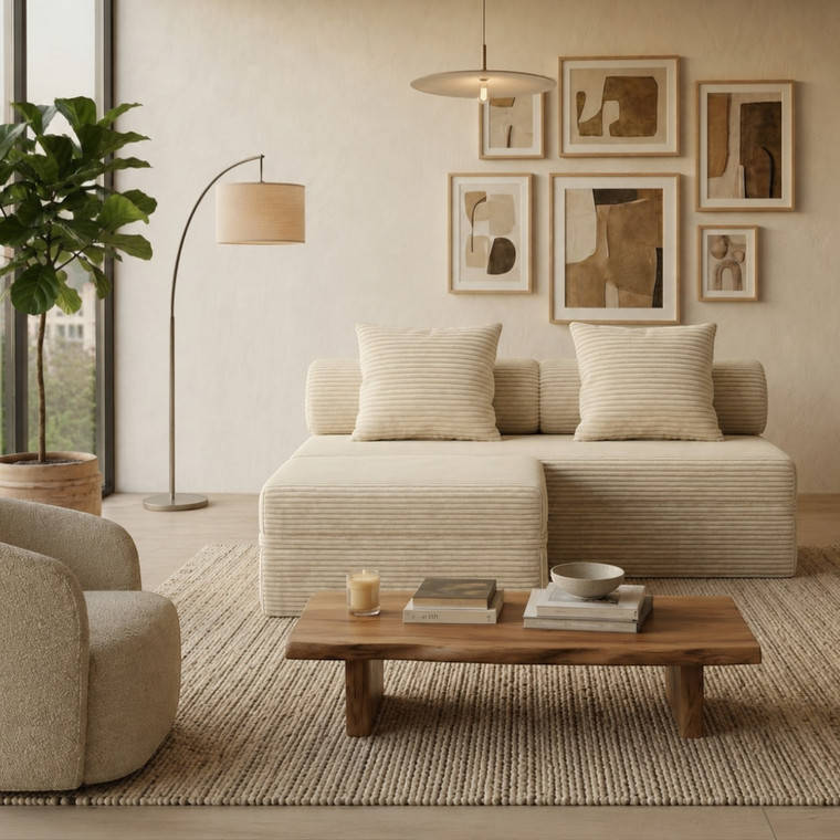 Sofá Modular Puff Convertível  Veludo Listado