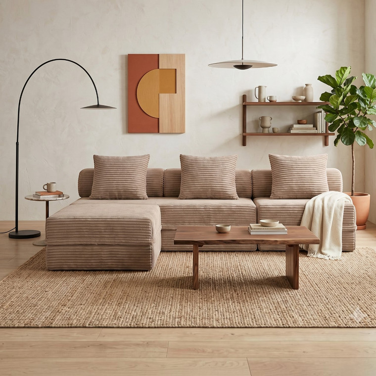 Sofá Modular 1 Lugar + Puff  Convertível Veludo Listado
