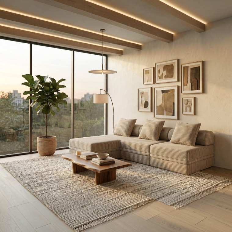 Sofá Modular 1 Lugar + Puff  Convertível Veludo Listado