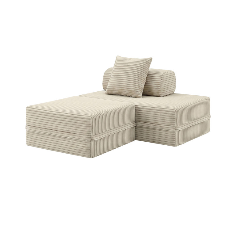Sofá Modular 2 Lugares + Puff Convertível  Veludo Listado