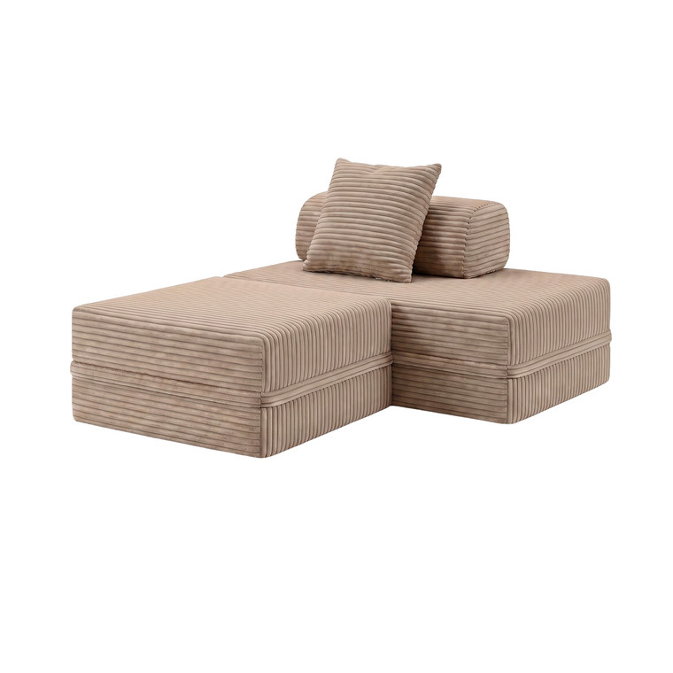 Sofá Modular 2 Lugares + Puff Convertível  Veludo Listado