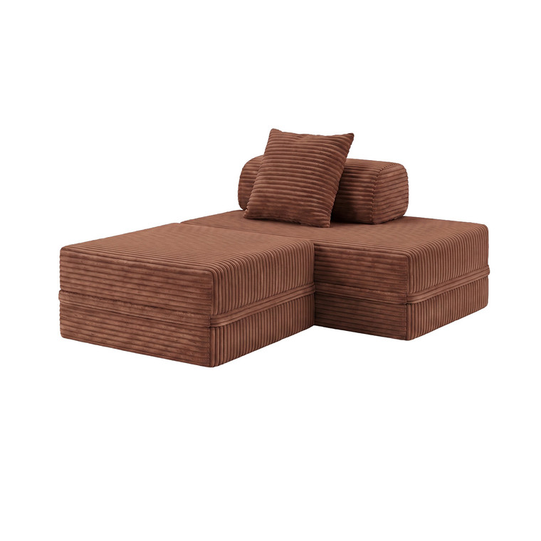 Sofá Modular 2 Lugares + Puff Convertível  Veludo Listado