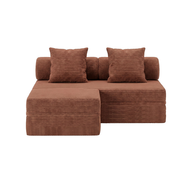 Canapé modulable 3 places + pouf convertible  en velours à rayures