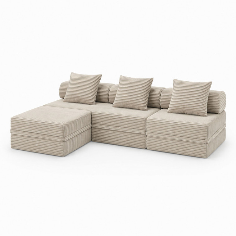 Sofá Modular 3+1+Puff Convertível  Veludo Listado